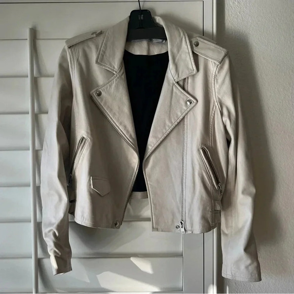 IRO NEW Ashville Leather Jacket Pearl White 44 L - Picture 2 of 8